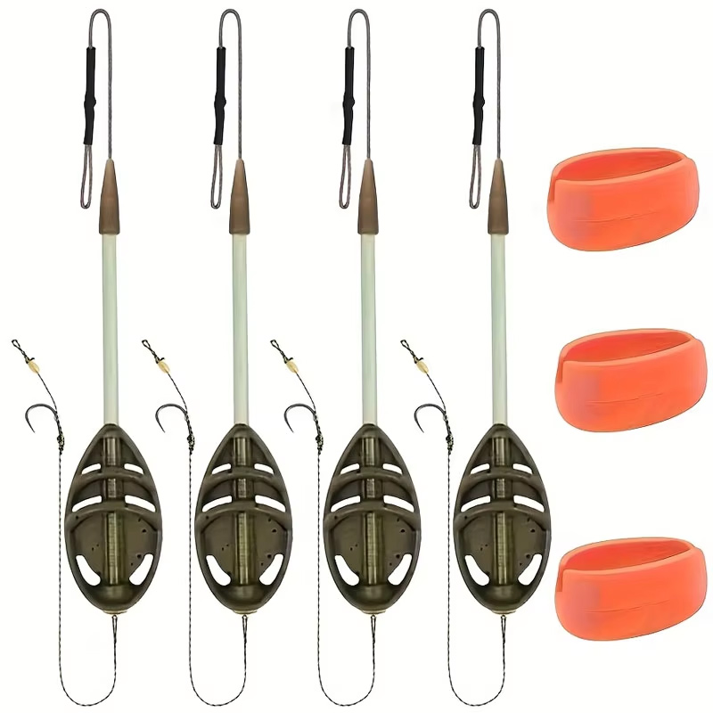 Monofilament Line - 鯉釣り用フィーダーラインセット（30/40/50/60グラム）：モールド+鯉釣り針付き、素早く交換可能なサブライン付き
